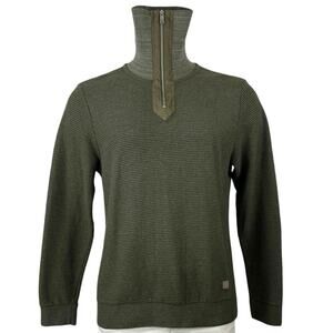 NetWork Men's Forest Green Ribbed Knit 1/4 Zip Long Sleeve Sweater Top Size L